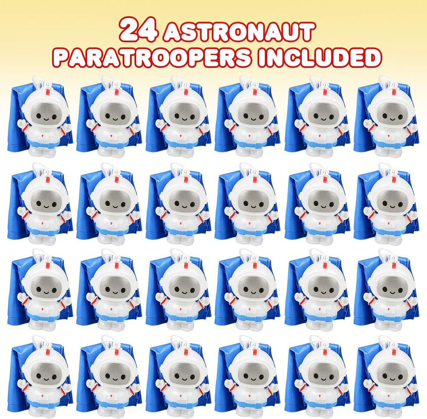 Mini Astronaut Paratroopers with Parachutes, Bulk Pack of 24, Durable Plastic Parachute Toys Playset, Fun Parachute Party Favors, Goodie Bag Fillers for Boys and Girls