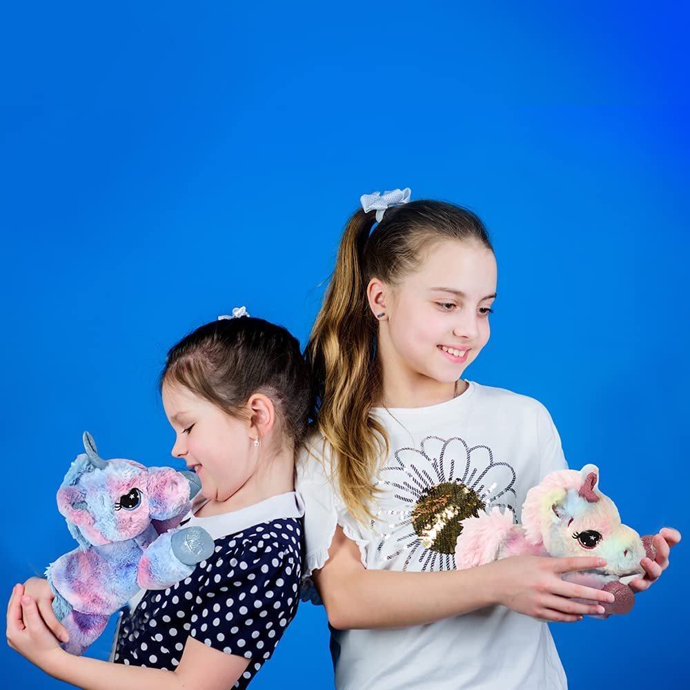 ArtCreativity Plush Lying Unicorn Stuffed Toys, Set of 2, Soft and Cuddly Unicorn Toys for Girls and Boys, Cute Home, Bedroom, and Nursery Decor, Princess Gifts for Kids, 12” Long