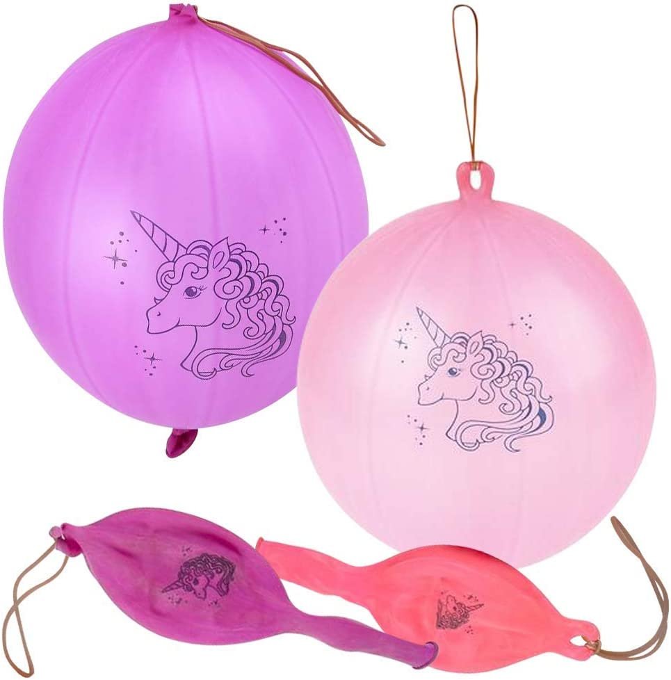 ArtCreativity Unicorn Punch Balls, Set of 12, Durable Balloons with Rubber Bands Attached, Great Unicorn Party Favors and Decorations, Goodie Bag Fillers for Kids in Assorted Fun Colors