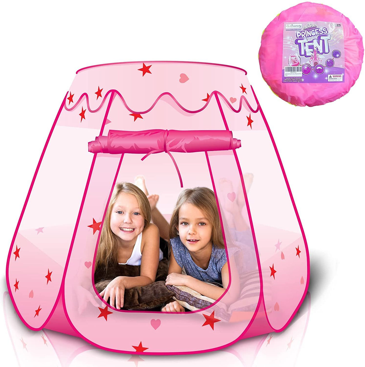 princess pop up tent Artcreativity Pink Princess Castle Pop-up Tent for Kids Ages 3+ Preschool & Early Learning, Indoor/Outdoor Mesh Playhouse, Foldable Design, Size: