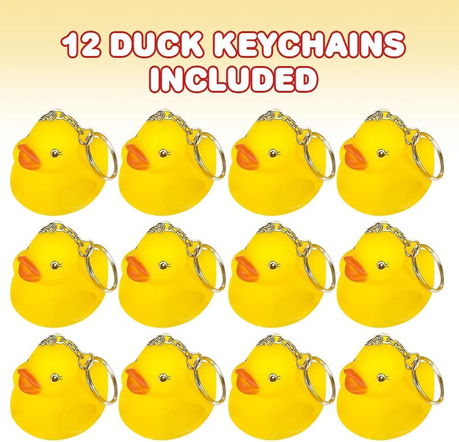 Ducky Keychains for Kids, Set of 12, Key Chains with Yellow Duck, Accessories for Keys, Backpack, or Pocket Book, Keyholder Birthday Party Favors, Carnival Party Favors for Children