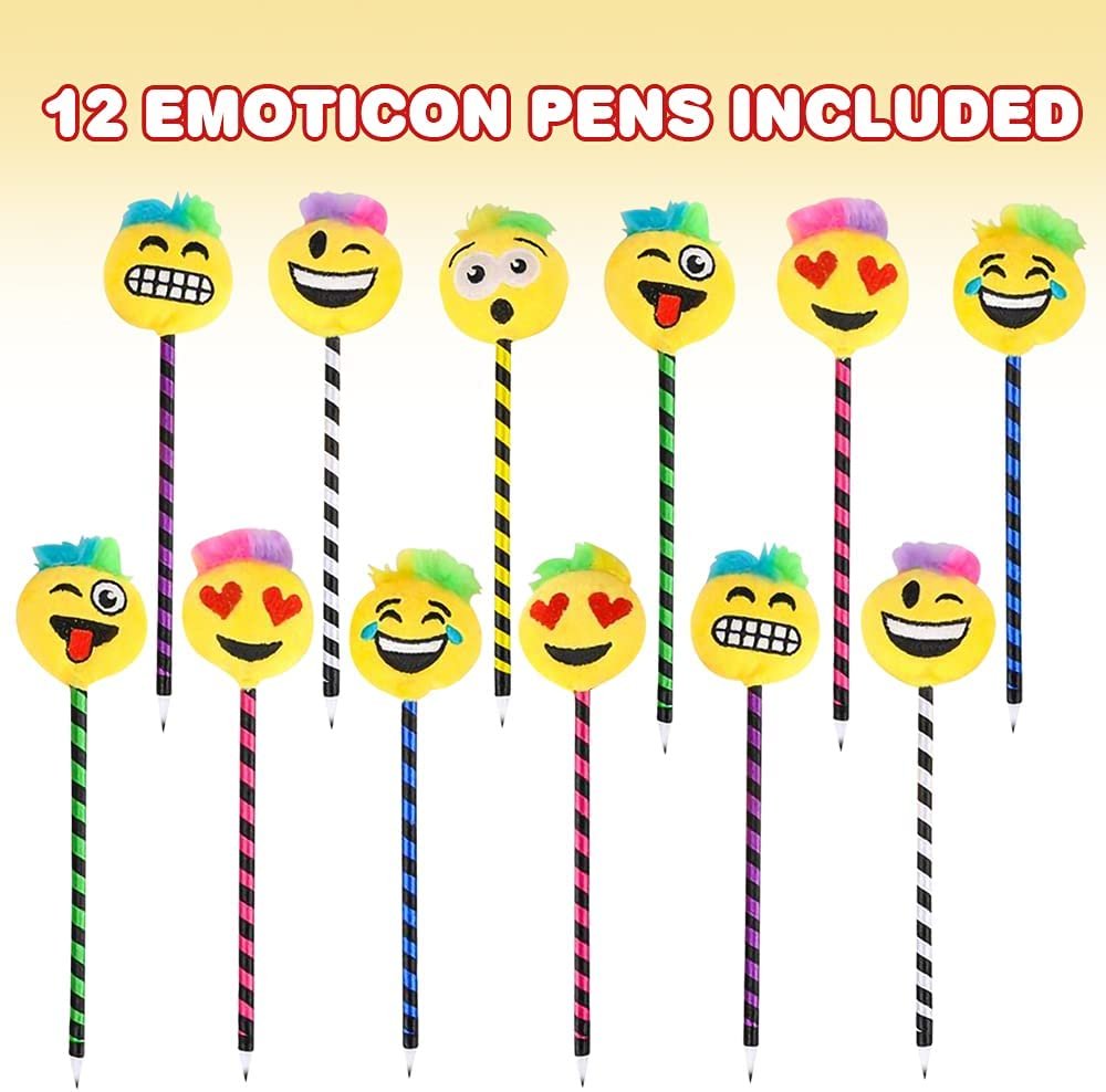 Rock Star Emoticon Pens, Set of 12, Writing Pens for Kids and Adults with Black Ink, Cool Back to School Stationery Supplies, Birthday Party Favors, Goody Bag Fillers, and Office Gifts