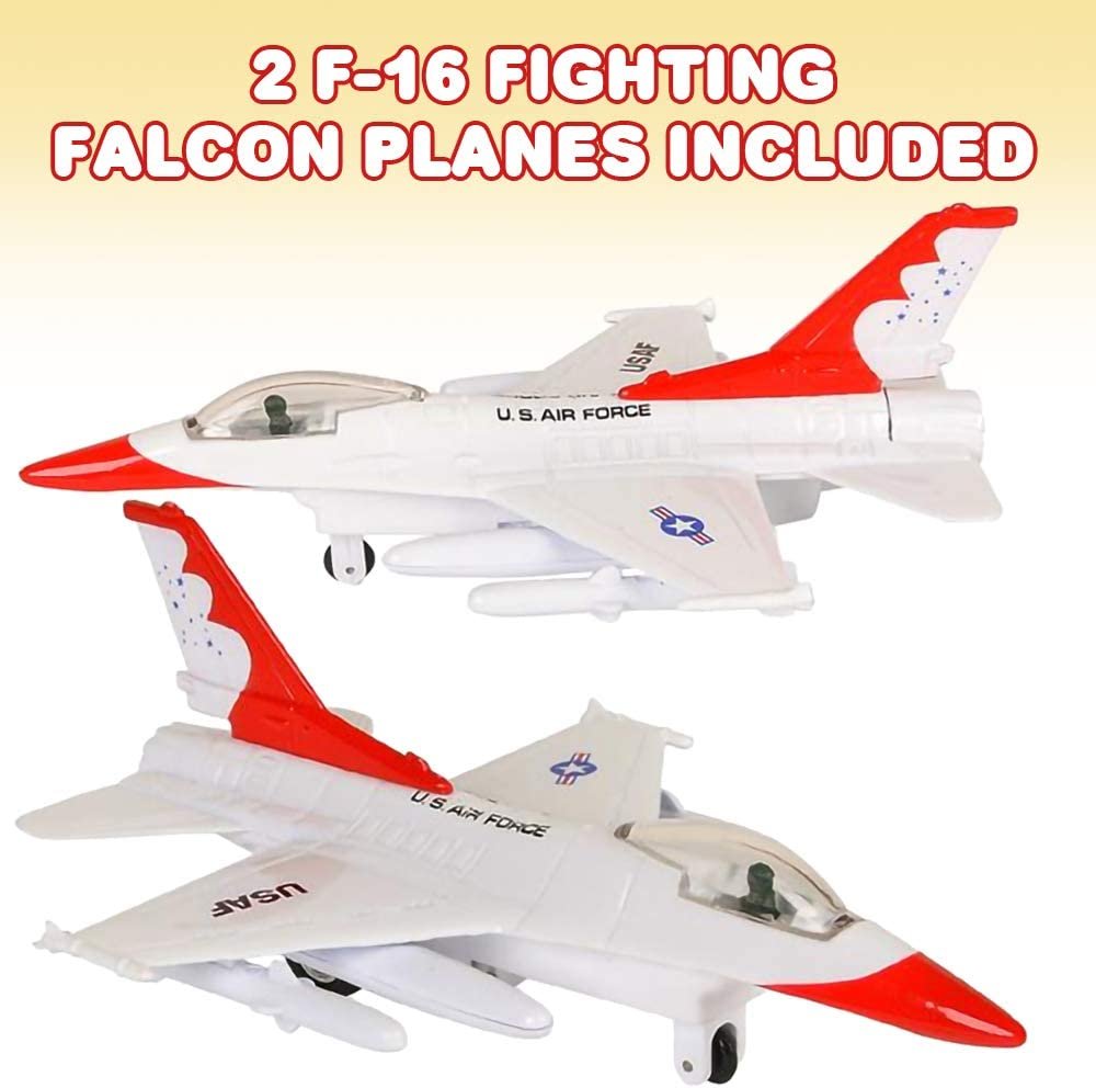 F-16 Fighting Falcon Jets with Pullback Mechanism, Set of 2, Diecast Metal Jet Plane Fighter Toys for Kids, Air Force Military Cake Decorations, Aviation Party Favors