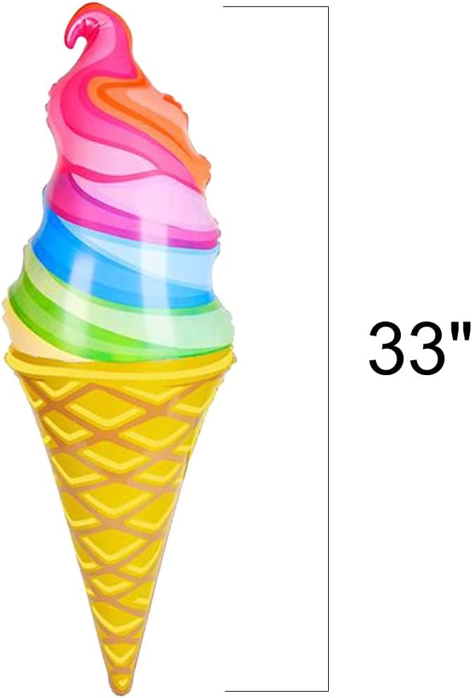 Rainbow Ice Cream Cone Inflates, Set of 4, Inflatable Icecream Toys with Vibrant Colors, Ice Cream Party Decorations, Fun Party Inflates, Kids’ Swimming Pool Toys, 33"es