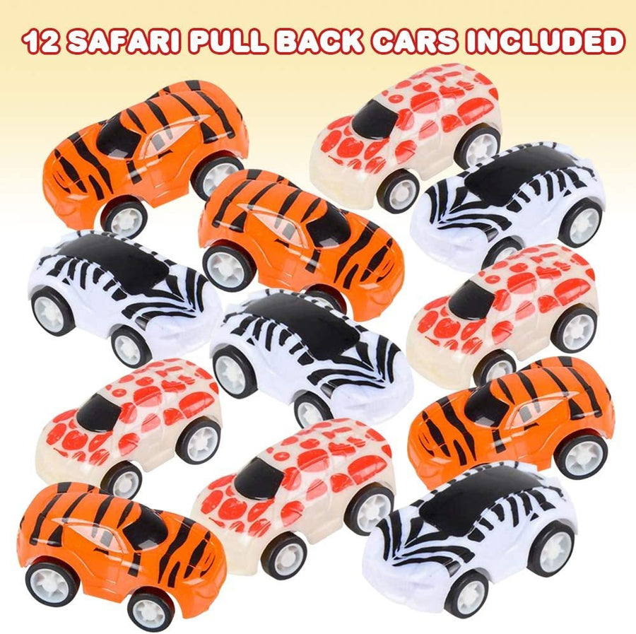 2" Safari Pullback Mini Toy Cars, Set of 12, Pullback Racers with Fun Animal Patterns, Birthday Party Favors for Kids, Goodie Bag Fillers, Small Carnival & Contest Prize