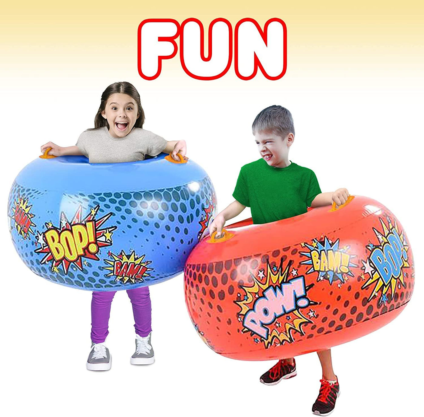 Inflatable Body Bumper Set for Kids - Pack of 2 - Colorful Bump Ball Toys with Handles - Great Summer Game, Fun Birthday Party Activity, Gift Idea for Boys and Girls - Red and Blue