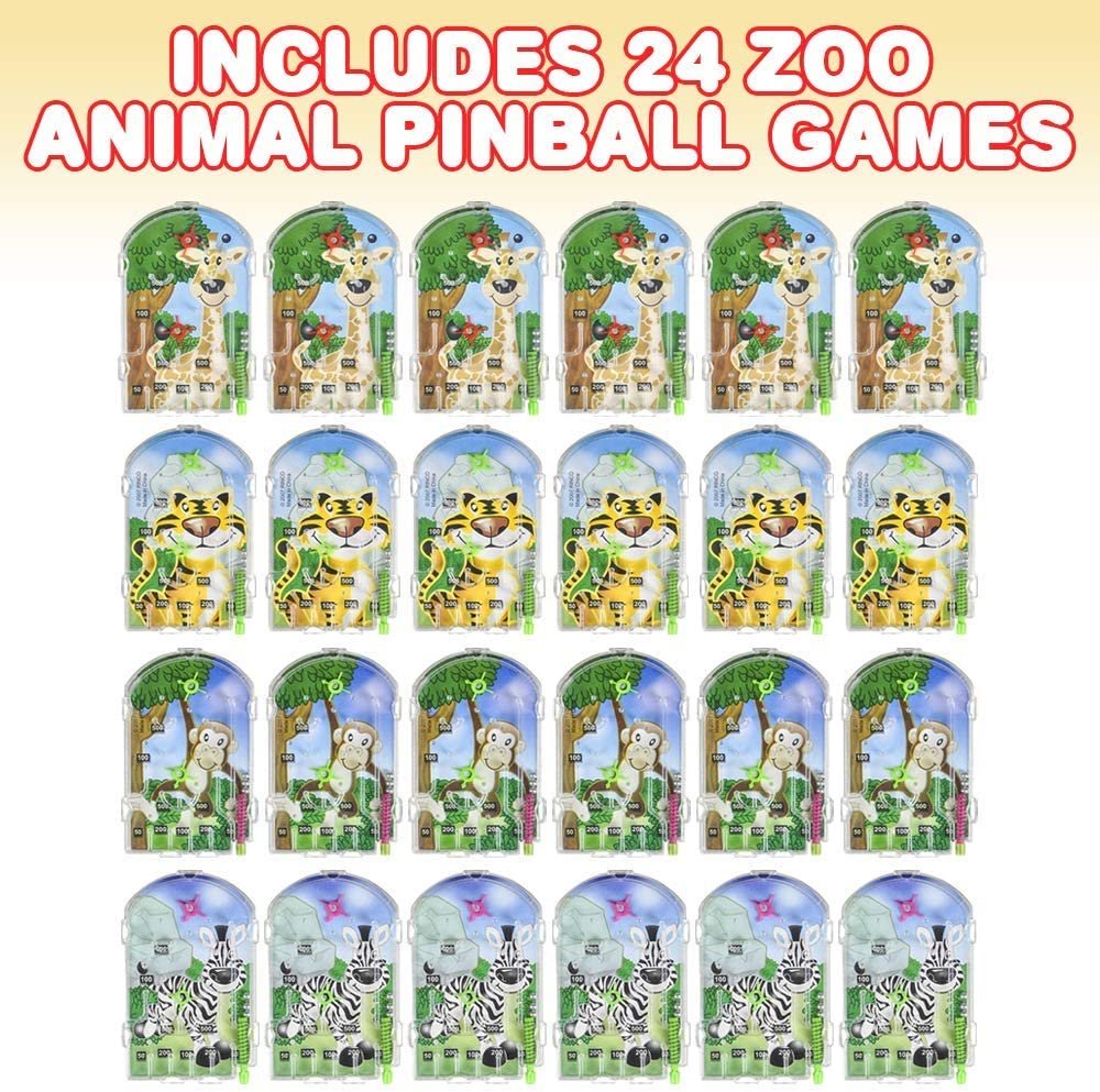 Gamie Mini Zoo Animal Pinball Games, Set of 24, Safari Party Favors for Kids, Party Goodie Bag Fillers, Holiday Stocking Stuffers, Road Trip Toys, Great Prize Bin Addition
