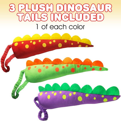 ArtCreativity Plush Dinosaur Tails for Kids, Set of 3, Dragon and Dinosaur Costume Accessories for Halloween and Dress-Up, Dinosaur Birthday Party Favors Supplies, Assorted Colors, 17.25 Inch Long