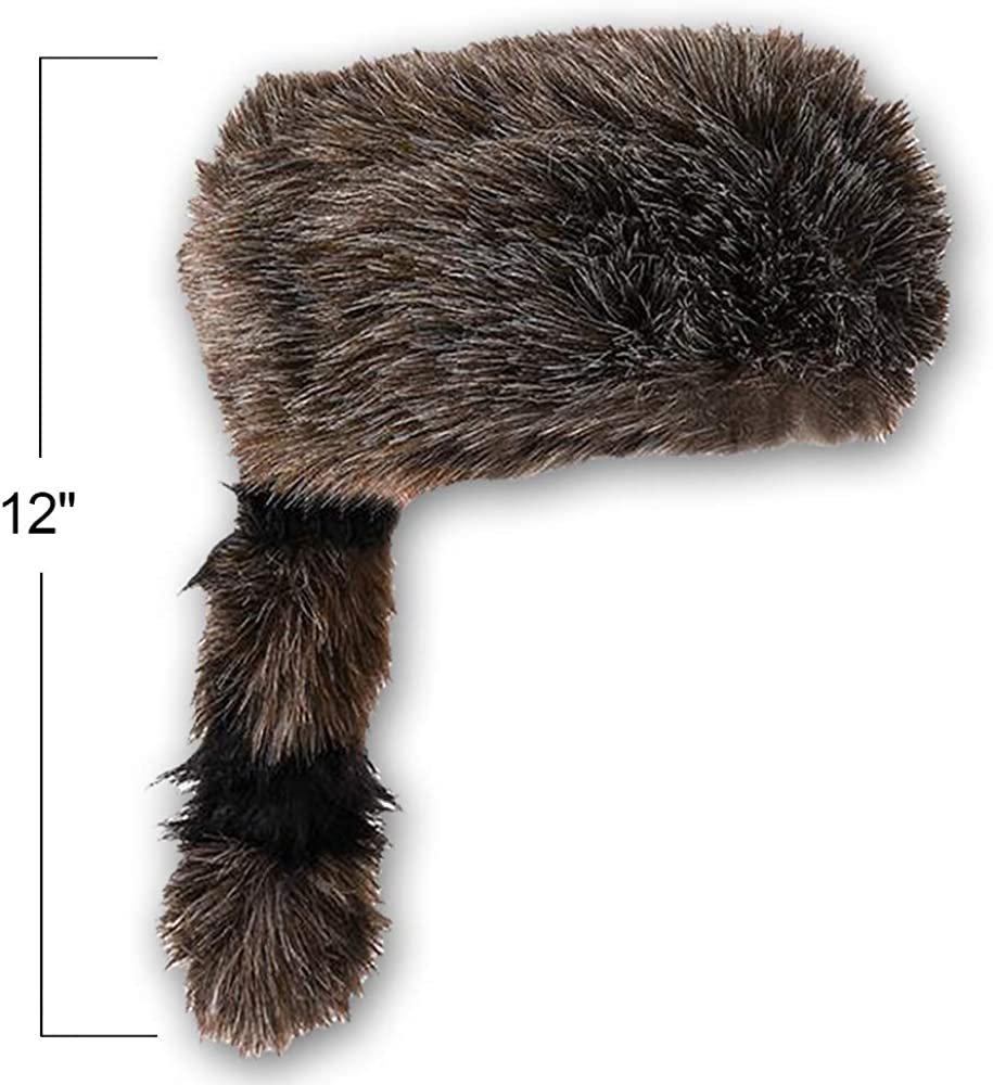 Faux Fur Raccoon Hat for Kids, Animal Coonskin Cap with Faux Fur Tail, Wild Frontiersman Davy Crocket Costume Accessory, Soft Plush Polyester Fabric