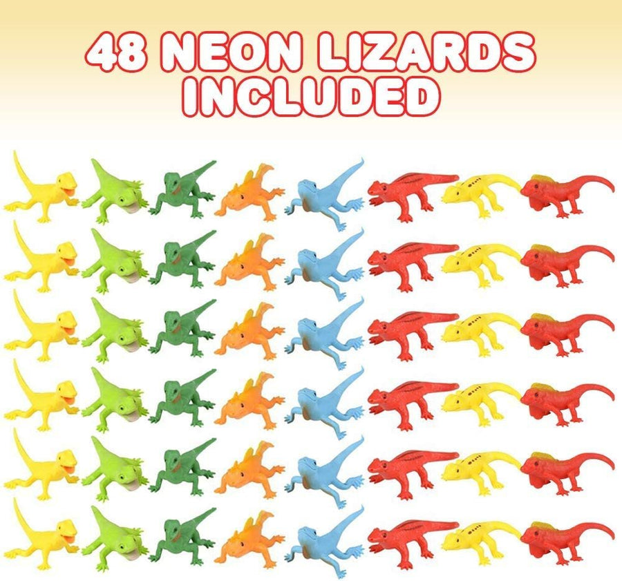 Neon Lizard Figurines Toys Set, Bulk Pack of 48, Mini Plastic Lizard Figures in Assorted Colors, Birthday Party Favors, Goodie Bag Fillers, Cupcake Toppers, Decorations