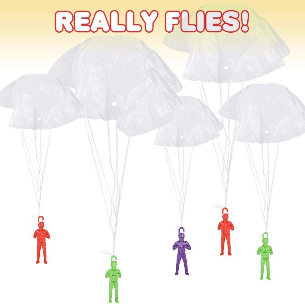 ArtCreativity Mini Paratroopers with Parachutes, Pack of 12, Vinyl Parachute Men Toy in Assorted Colors, Durable Plastic Army Guys Playset, Fun Parachute Party Favors for Boys and Girls
