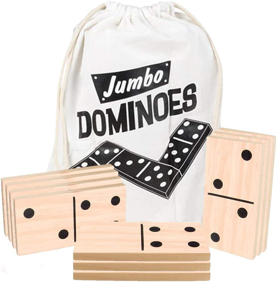 28PC Jumbo Wooden Dominoes Set with Carrying Bag, Extra-Large Wood Dominos for Kids and Adults, Giant Dominoes for Game Night, Fun Classroom Educational Toy for Children