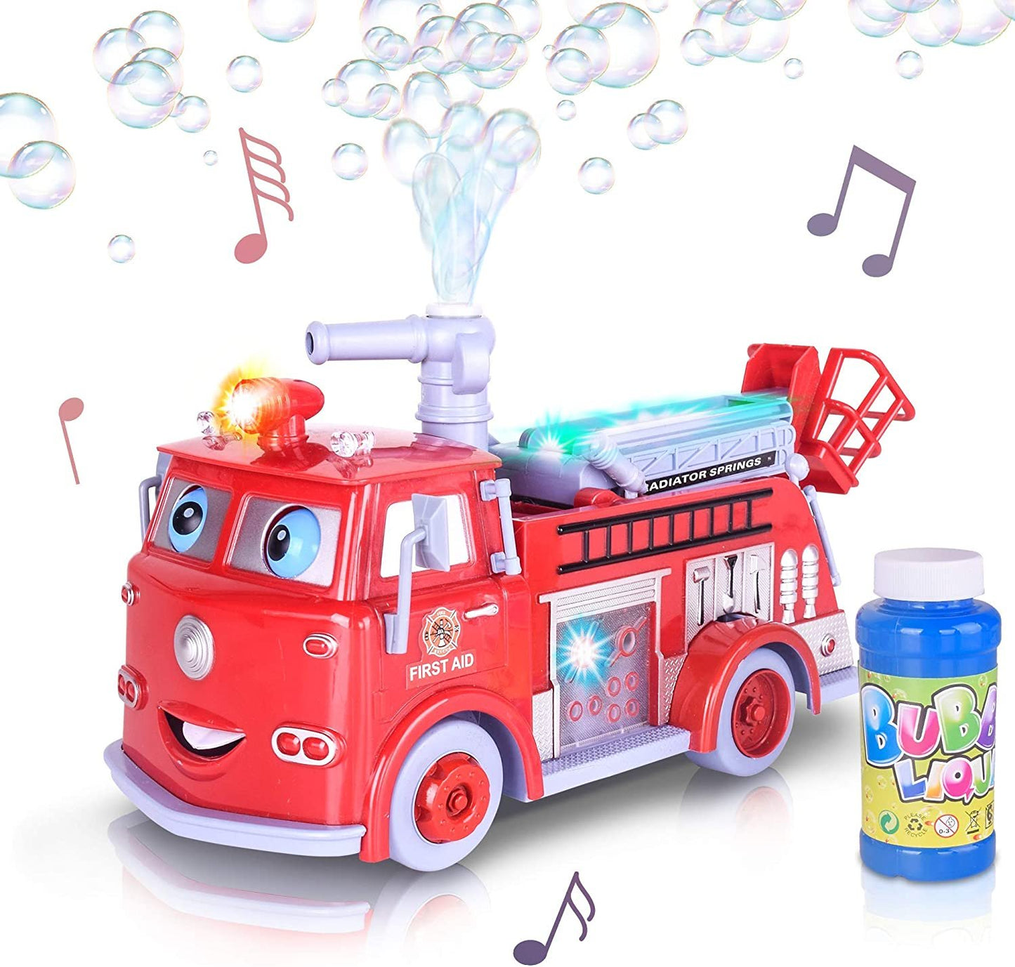 ArtCreativity Bubble Blowing Fire Engine Toy Truck for Kids - Awesome Light Up LED and Siren Effects - Bubble Solution with Funnel Included - Best Birthday Gift for Boys and Girls 5+