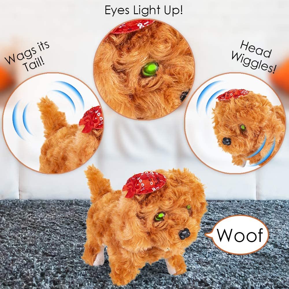 Barking Puppy Toy for Kids, Set of 2, Battery Operated with Walking, Squeaking, and Light Up Fuzzy Dogs