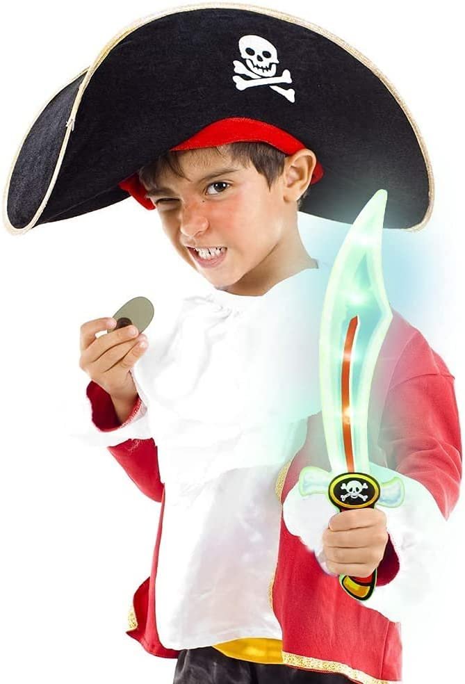 Light Up Pirate Cutlass, Set of 2, 22" Toy Sword with Flashing LED Lights and Cool Sound Effects, Halloween Dress-Up Costume Accessories, Best Birthday Gift for Boys and Girls