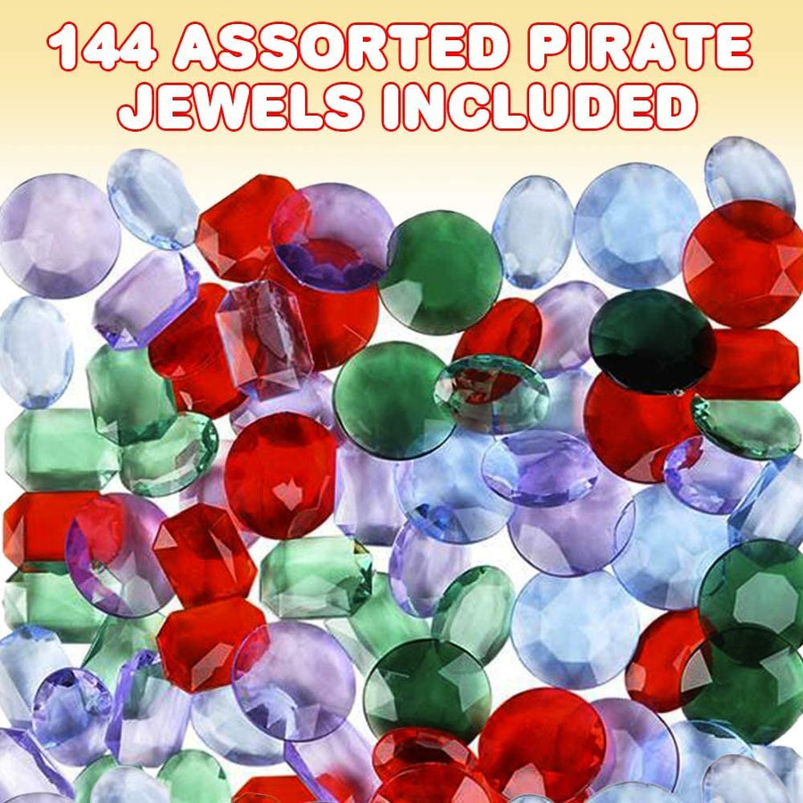 Assorted Pirate Jewels, Set of 144, Colorful Pirate Toys for Kids, Fun Treasure Chest Supplies, Pirate Birthday Party Favors and Goodie Bag Fillers, Assorted Colors and Shapes