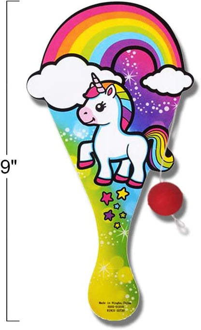 ArtCreativity Unicorn Paddle Balls, Pack of 12, Cute 9 Inch Wooden Paddleball with String, Assorted Designs, Great Party Favors, Goodie Bag Fillers, Fun Activity Toys for Kids