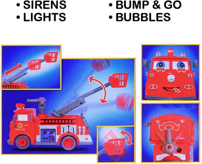 ArtCreativity Bubble Blowing Fire Engine Toy Truck for Kids - Awesome Light Up LED and Siren Effects - Bubble Solution with Funnel Included - Best Birthday Gift for Boys and Girls 5+
