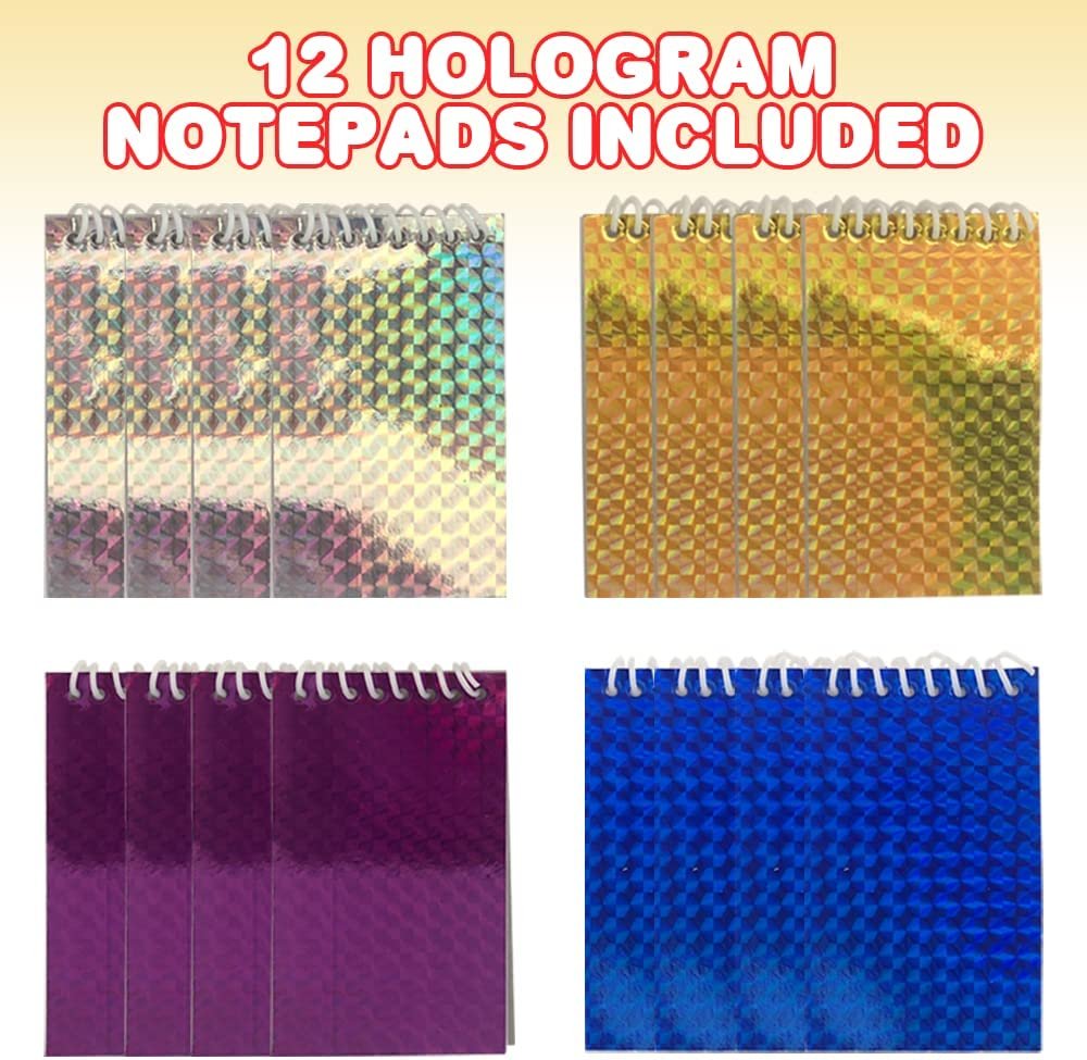 Mini Hologram Notebooks, Pack of 12, Small Spiral Notepads with Colorful Covers, Cute Stationery Supplies for School and Office, Fun Birthday Party Favors, Goodie Bag Fillers for Kids