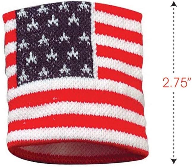 American Flag Wrist Sweatbands, Set of 2, USA Flag 4th of July Party Favors, Red, White and Blue Wristbands, Patriotic Costume Accessories for Veterans, Memorial, and Independence Day
