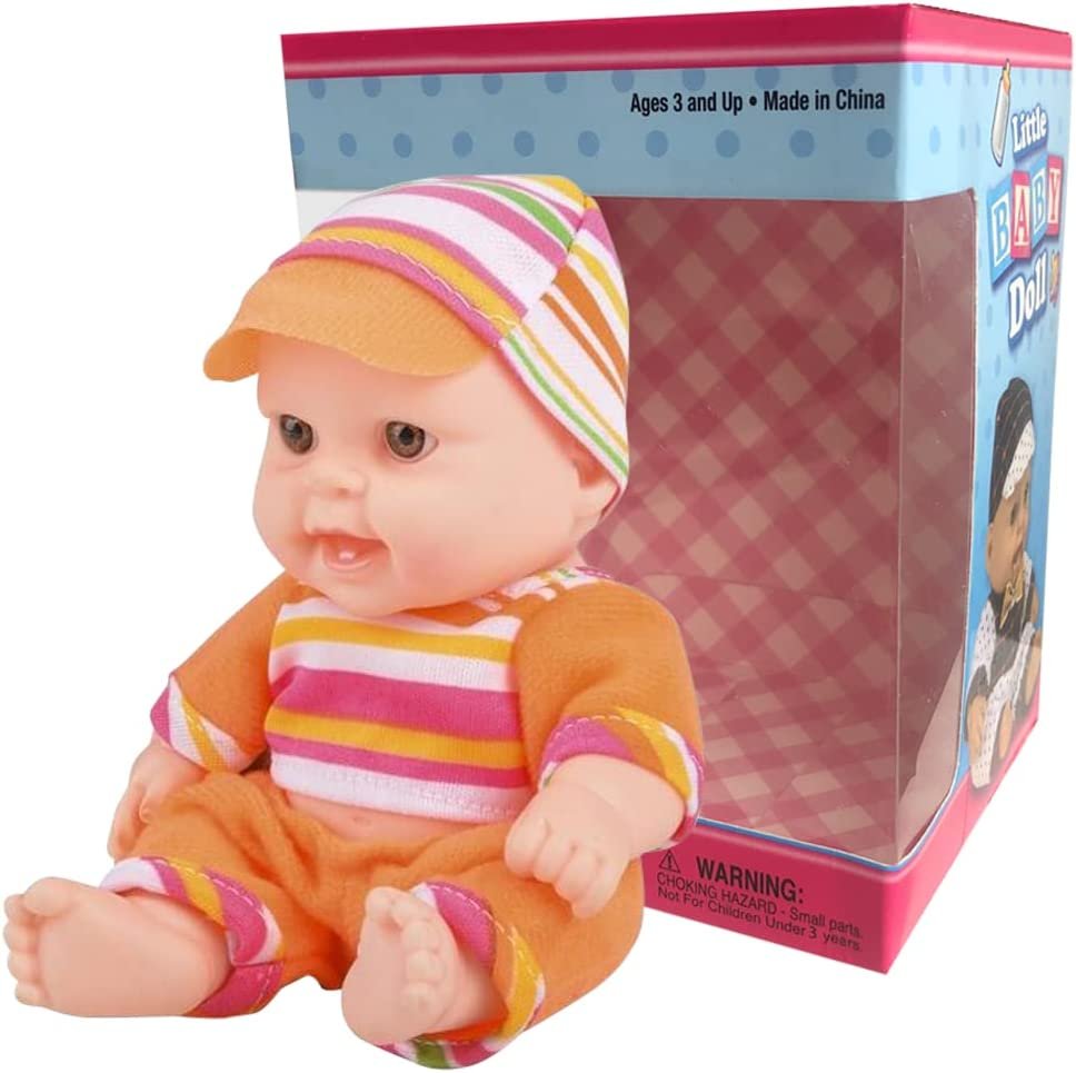Baby Doll for Kids, 1 Piece, Plastic Baby Doll with Adorable Cap, Top, and Pants, 7-Inch-Tall Dolls for Girls, Encourages Active Play and Responsibility, Great Gift Idea
