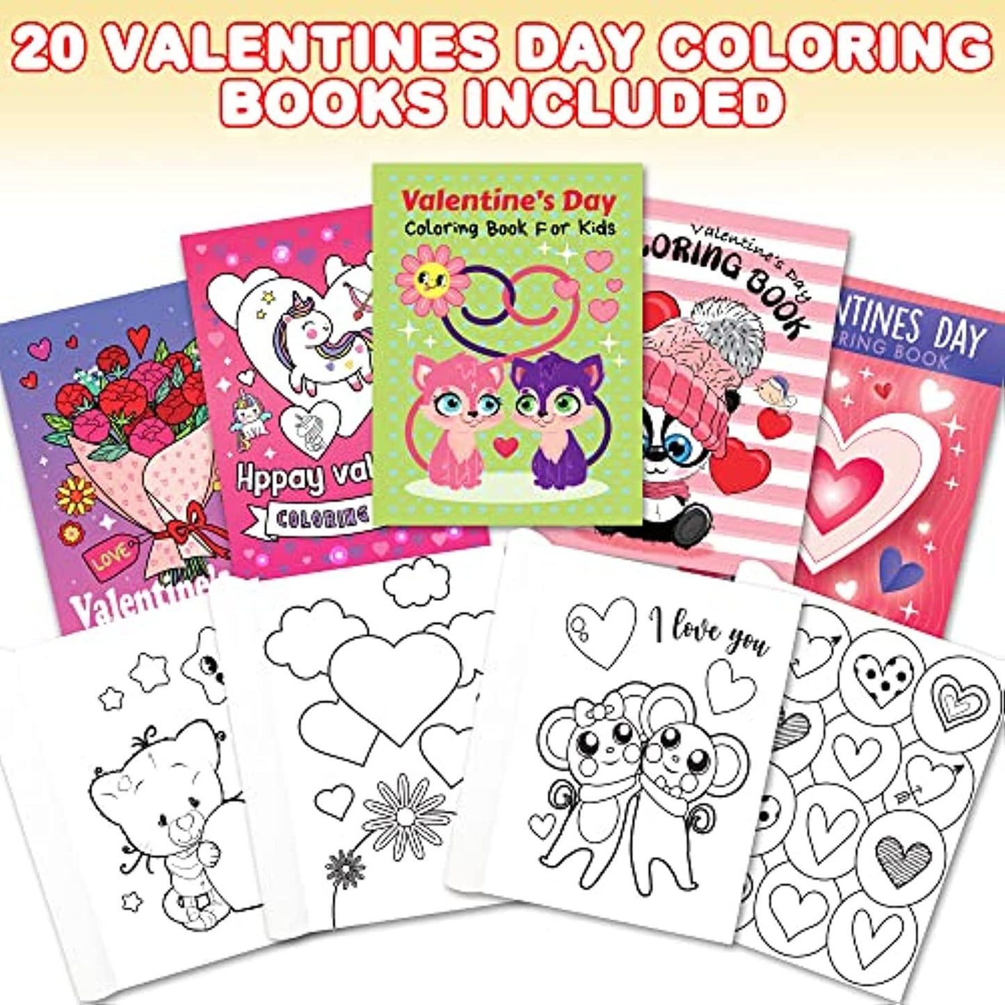 Valentines Day Coloring Books for Kids Bulk, Pack of 20, Small Color Booklets in 5 Designs, Valentine Party Favors for Kids, Educational Valentine Gifts for Kids Classroom, Valentine Treats for Kids