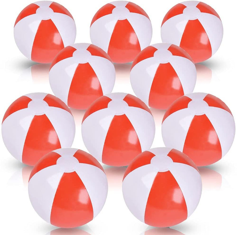 Red & White Beach Balls for Kids, Pack of 12, Inflatable Summer Toys for Boys and Girls, Decorations for Hawaiian, Beach, and Pool Party, Beach Ball Party Favors