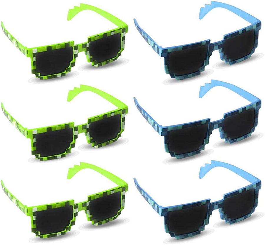 Pixeled Sunglasses for Kids, Set of 6, Cool Birthday and Pool Party Favors for Boys and Girls, Fun Dress-Up Accessories, Goodie Bag Fillers