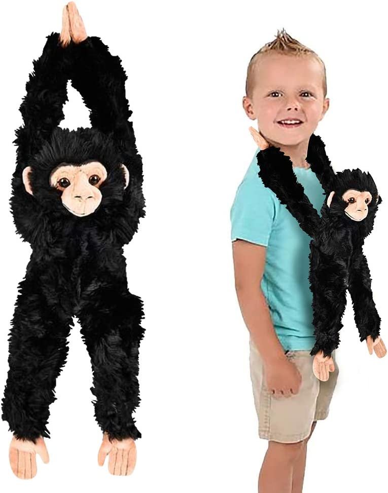 Black Hanging Chimpanzee Plush Toy, 19" Stuffed Chimpanzee with Realistic Design, Soft and Huggable, Cute Nursery Decor, Best Birthday Gift for Boys and Girls