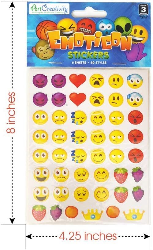 Assorted Emoticon Stickers for Kids, 12 Pack with 72 Sheets and Over 3,000 Stickers, Emoticon Sticker Set for Teacher Classroom Rewards, Art Supplies, Party Favors, Goodie Bag Fillers