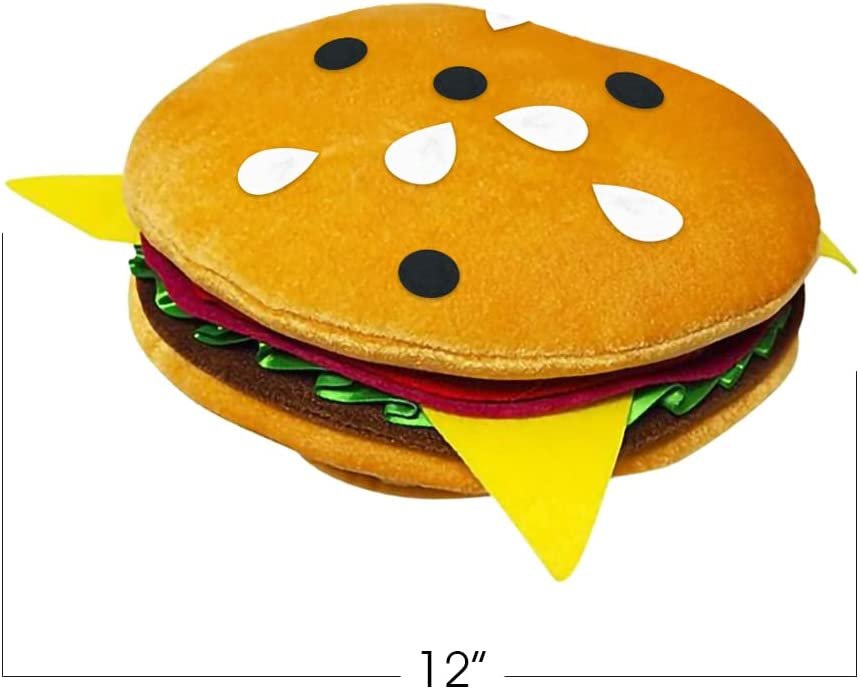 Funny Hamburger Hat, 1 PC, Fun Fast Food Hamburger Hat, Soft Plush Costume Accessory Hat, Pizza Party Supplies Decorations, One Size Fits Most, Crazy Silly Hat for Halloween