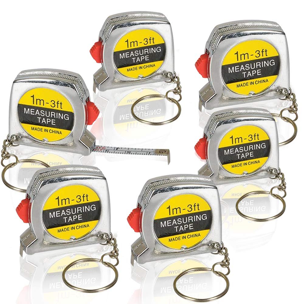1.5" Tape Measure Keychains for Kids and Adults - Set of 6 - Functional Mini Tape Measures with Stable Slide Lock - Birthday Party Favors, Goody Bag Fillers, Prize for Boys and Girls