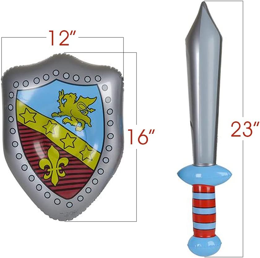 ArtCreativity Sword and Shield Inflate Set, Includes 1 Inflatable Sword and 1 Inflatable Shield, Medieval Knight Costume Accessories, Knight Party Decorations, Unique Beach Toys for Kids