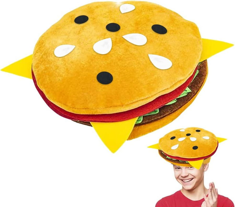 Funny Hamburger Hat, 1 PC, Fun Fast Food Hamburger Hat, Soft Plush Costume Accessory Hat, Pizza Party Supplies Decorations, One Size Fits Most, Crazy Silly Hat for Halloween