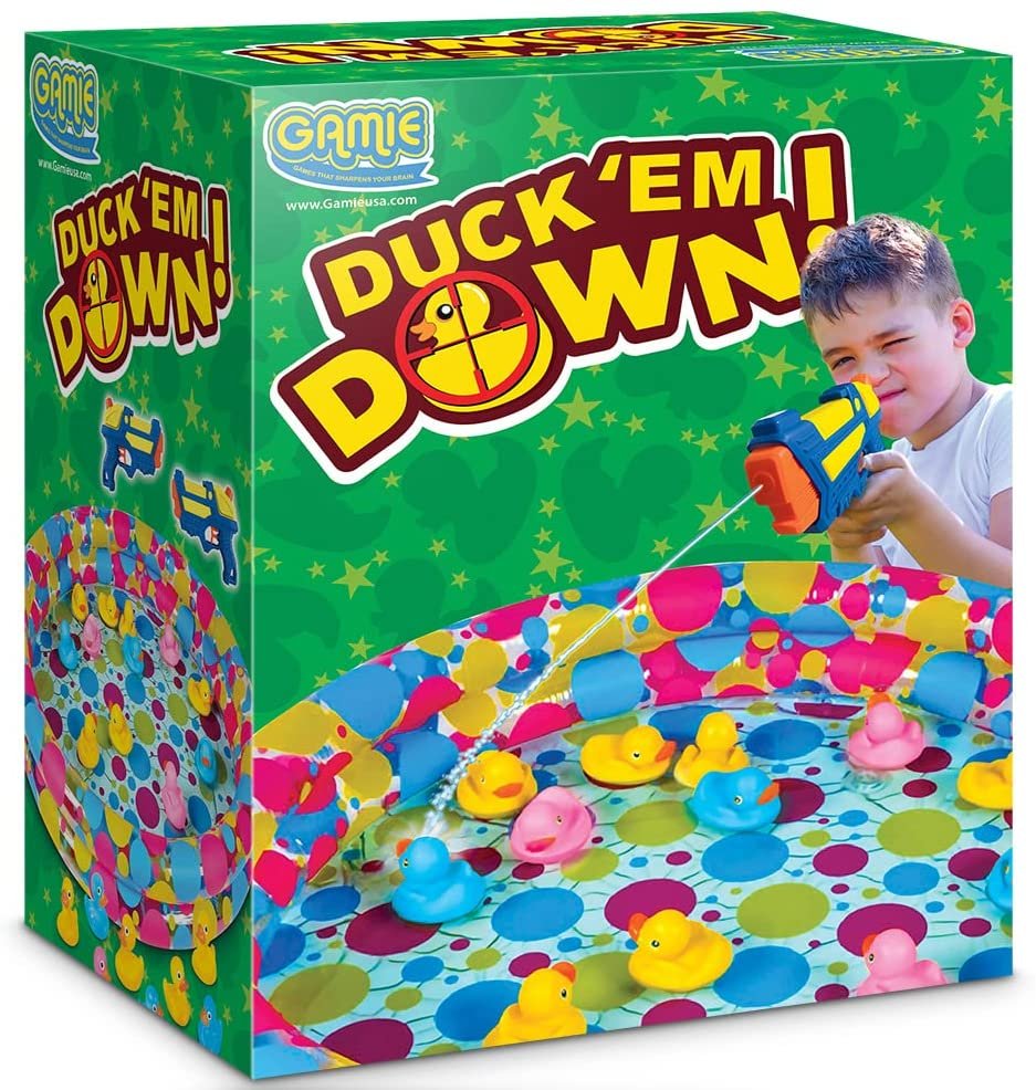 Gamie Duck’em Down Shooting Game, Carnival Duck Pond Game with 1 Infla