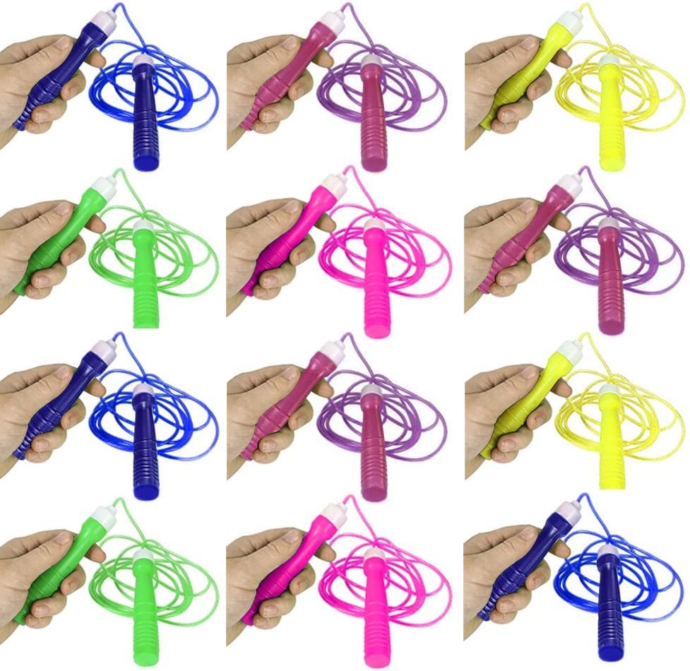 7ft Neon Jump Rope Set - 12 Pack - Vibrant Jumping Ropes for Kids - Durable PVC Skipping Ropes - Great Birthday Party Favors, Goodie Bag Fillers, Gift Idea for Boys and Girls