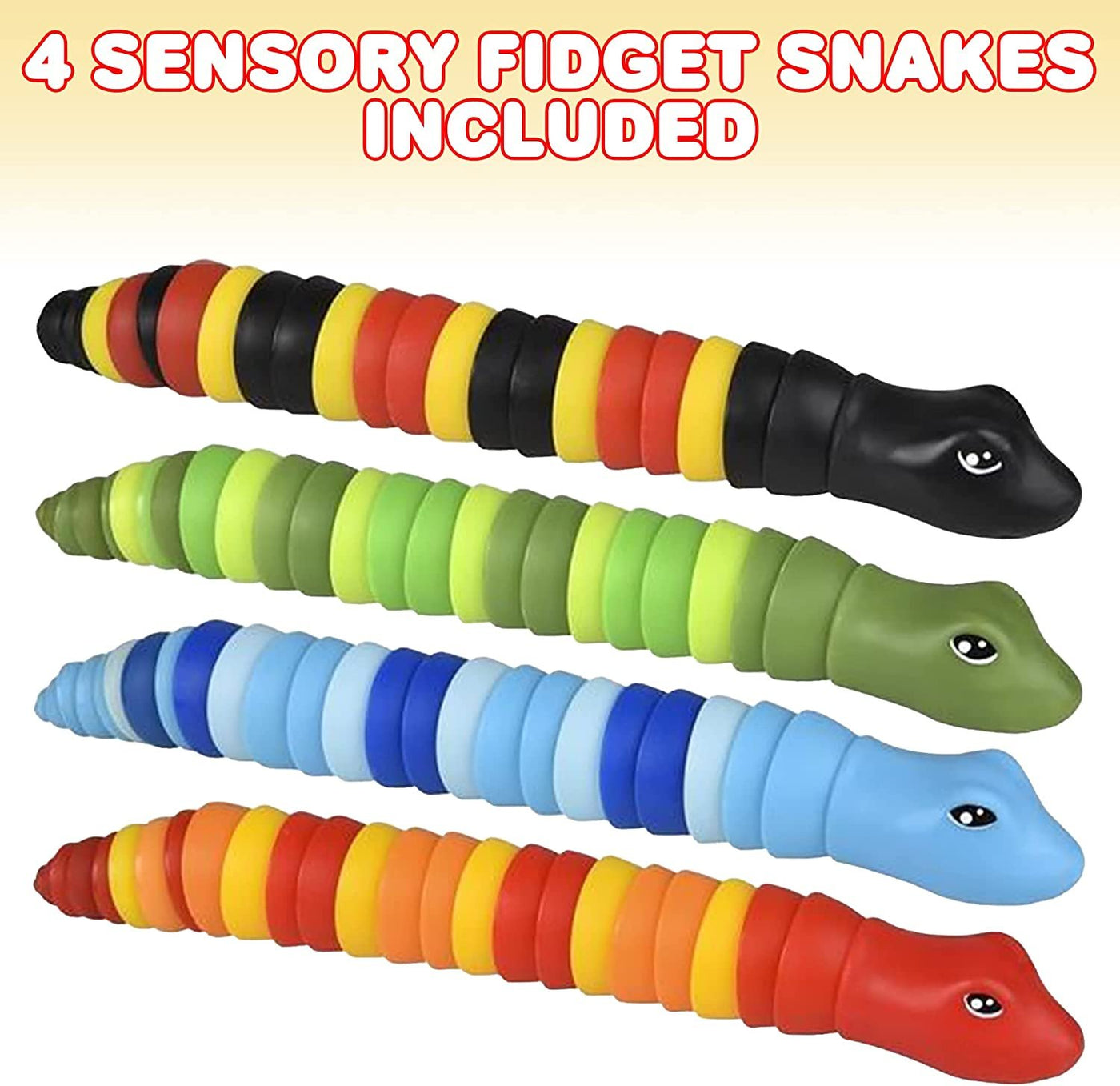 Sensory Fidget Snake Toys for Kids, Set of 4, Plastic Snake Toys with ...