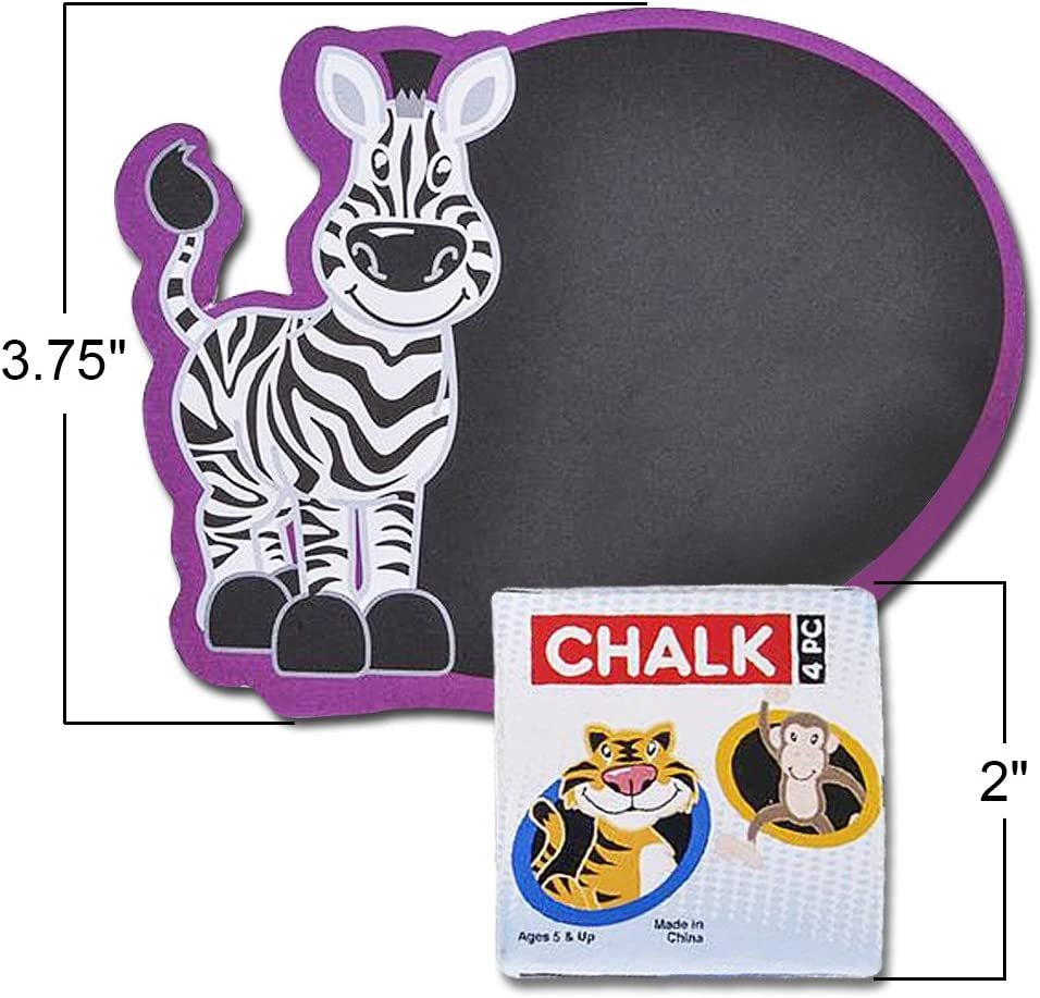 Safari Animal Chalkboard Sets - Pack of 12 - 1 Colorful Animal Chalk Board + 4 Colorful Chalks - Small Chalkboards - Assorted Colors - Great Party Favor - Amazing Gift Idea for Kids