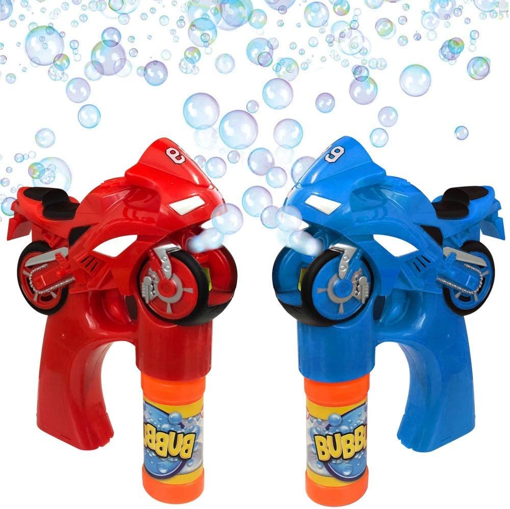 Motorcycle Bubble Blaster Gun Set with Exciting LED and Sound Effects, Set of 2, Illuminating Bubble Blowers with Bubble Solution and Batteries Included, Great Gift Idea for Kids