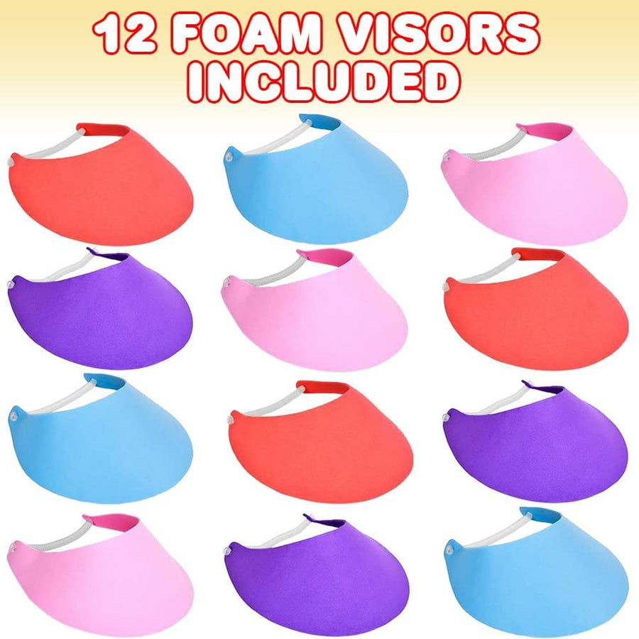 Assorted Color Foam Visor Set of 12 for Kids Age 3+, 3 Pc of Each Color – Blue, Red, Purple & Pink, Great for Kids’ Fun Arts & Crafts Project, Class Field & Camping Trips, Carnival Prize