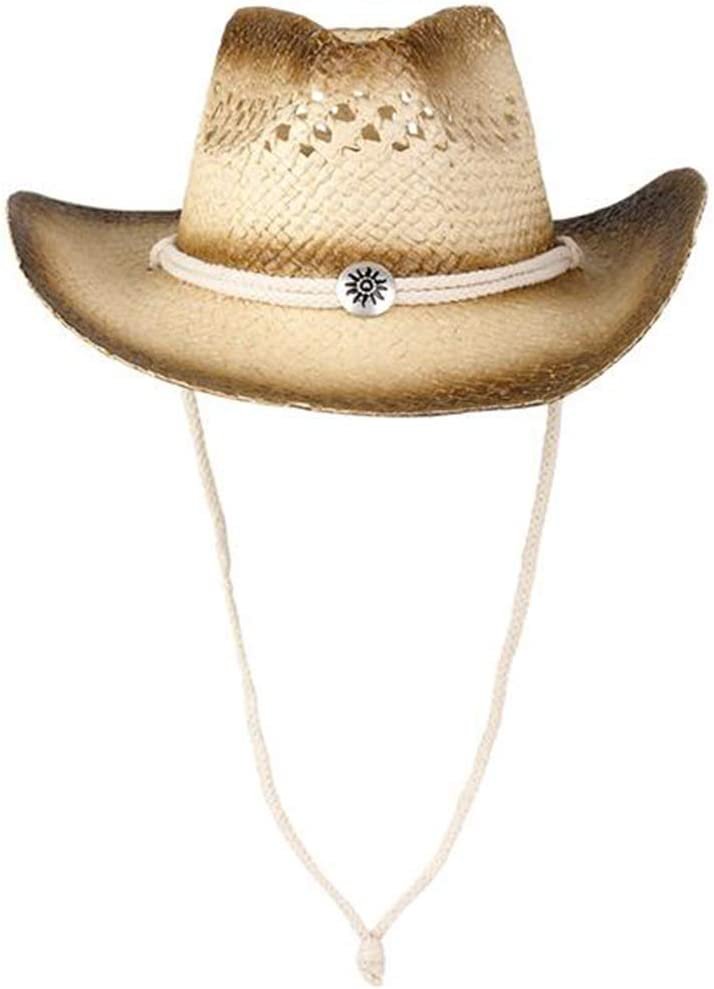 Straw Cowboy Hat for Teens and Adults, 1PC, Cowboy Costume Hat with Chinstrap and Sunburst Pendant, Cow Boy Costume Prop for Kids, Dress Up Parties, and Country Concerts