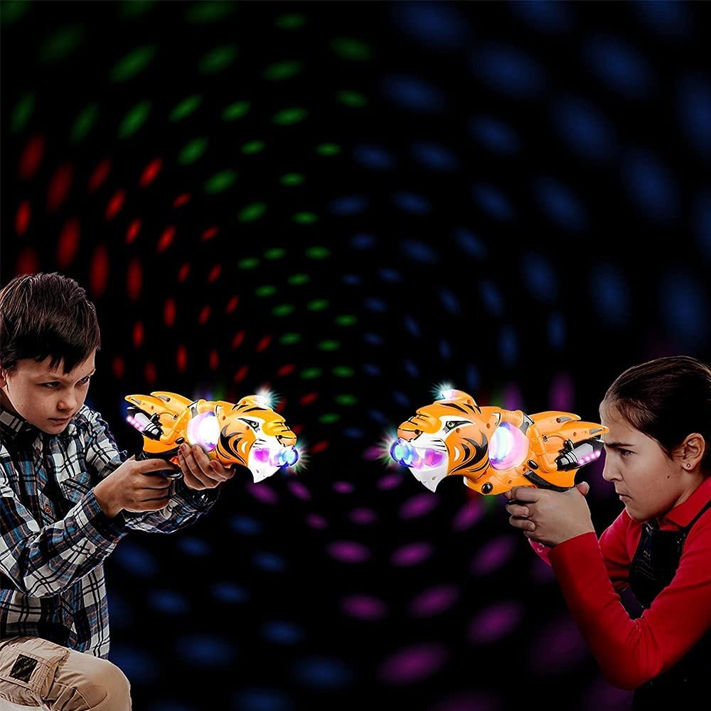 Light Up Spinner Tiger Blaster by - Set of 2 - Spinning LED and Cool Sound Effects, 11.5" Toy Guns for Kids, Batteries Included, Great Gift Idea for Boys, Girls - Orange