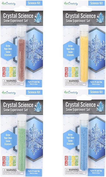 ArtCreativity Growing Snow Crystal Test Tubes, Set of 4, Science Kit for Kids, Snow Experiment Set, Educational STEM Toys for Boys and Girls, Unique Birthday Party Favors for Children