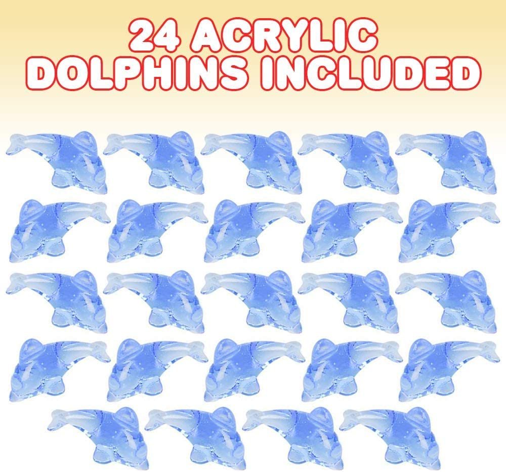 Acrylic Dolphin Cake & Cupcake Toppers, Set of 24, Mini 2" Dolphin Figurines, Decorations for Sea, Nautical, Mermaid, & Baby Shower Parties, Fun Party Favors, Goodie Bag Fillers