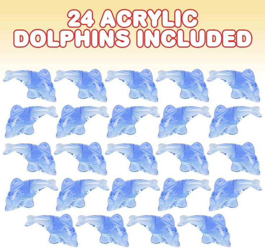 Acrylic Dolphin Cake & Cupcake Toppers, Set of 24, Mini 2" Dolphin Figurines, Decorations for Sea, Nautical, Mermaid, & Baby Shower Parties, Fun Party Favors, Goodie Bag Fillers