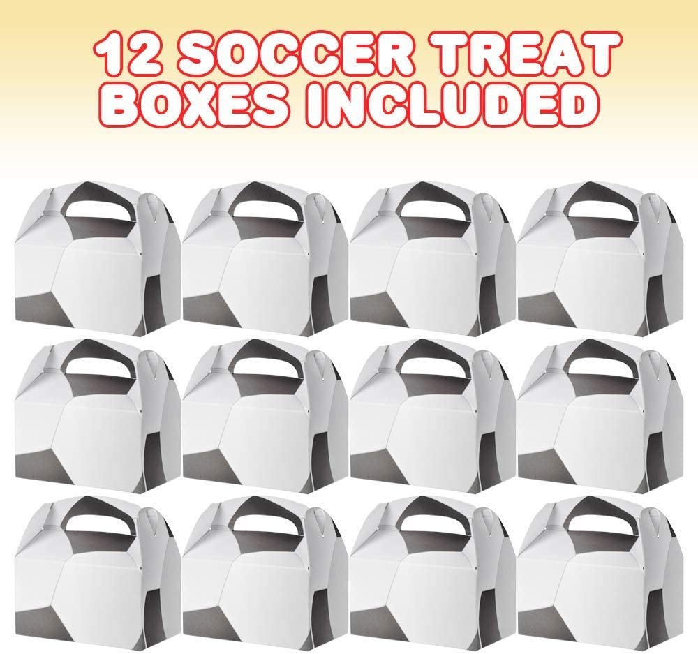 Soccer Treat Boxes for Candy, Cookies and Sports Themed Party Favors - Pack of 12 Cookie Boxes, Cute Team Favor Cardboard Boxes with Handles for Birthday Party Favors, Holiday Goodies