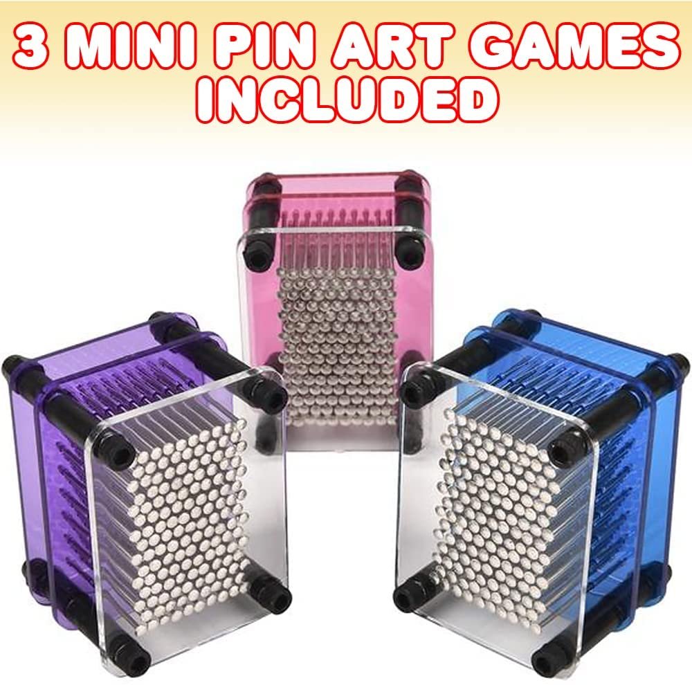 ArtCreativity Mini Pin Art Games, Set of 3, Miniature Pin Board for Kids in Assorted Colors, Sensory Toys for Creating Cool 3D Art, Vintage Toys Party Favors and Holiday Stocking Stuffers