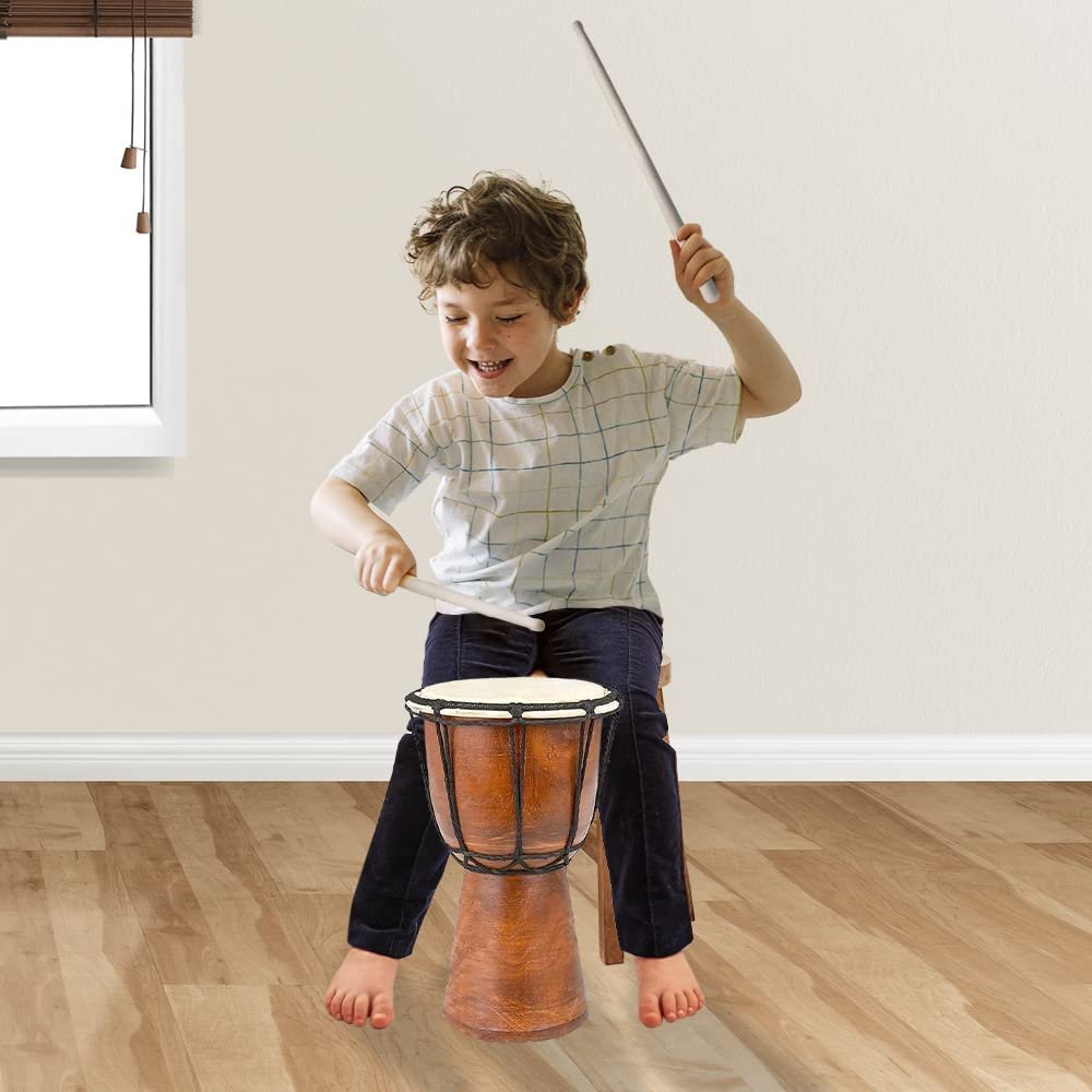 16" Wooden Drum Set with Sticks, Rustic Brown Wood and Authentic Design, Fun Musical Instrument for Kids, Great Gift Idea for Boys and Girls