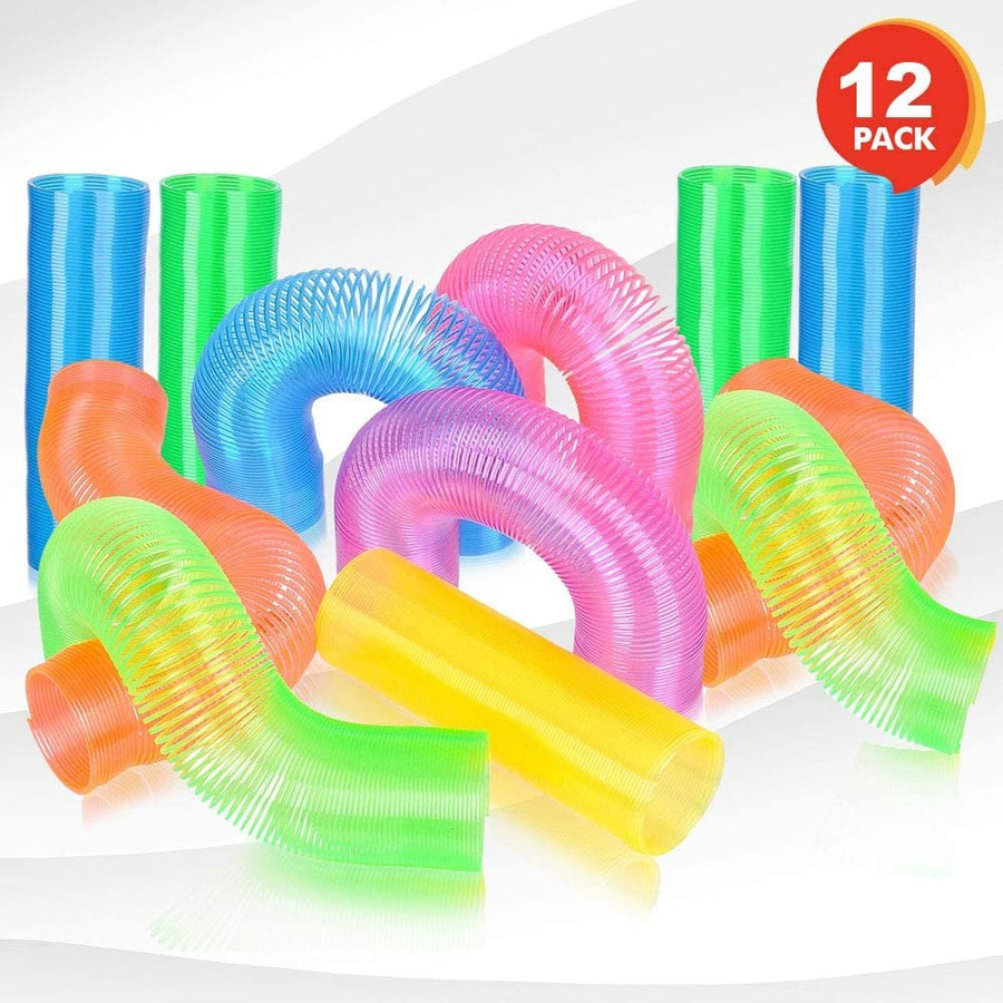 Extra-Long Neon Mini Coil Springs - 12 Pack - 4" Colorful Plastic Coil Spring Set - Fun Birthday Party Favors for Kids, Cute Prize, Goody Bag Fillers, Stocking Stuffers, Novelty Gift