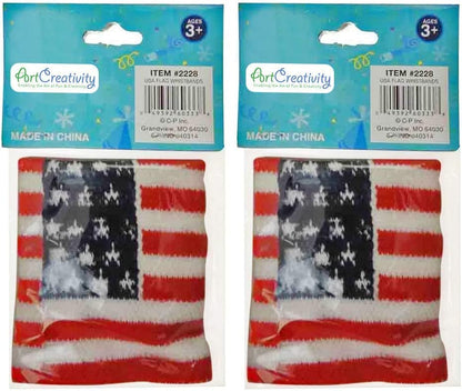 ArtCreativity American Flag Wrist Sweatbands, Set of 2, USA Flag 4th of July Party Favors, Red, White and Blue Wristbands, Patriotic Costume Accessories for Veterans, Memorial, and Independence Day
